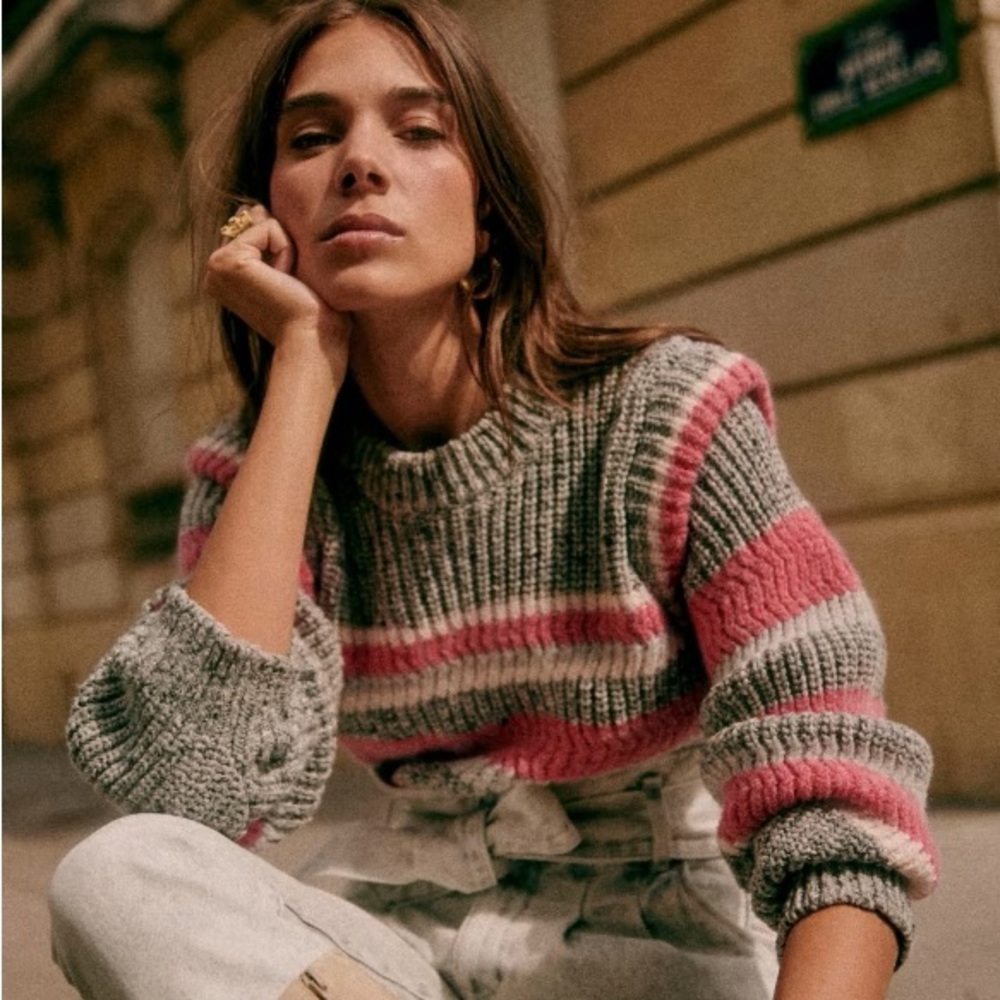 Sezane Yara Jumper, Grey/Fuchsia, M